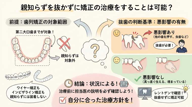 親知らずを抜かずに矯正の治療をすることは可能？の図解