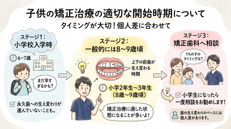 子供の矯正治療の適切な開始時期についての図解
