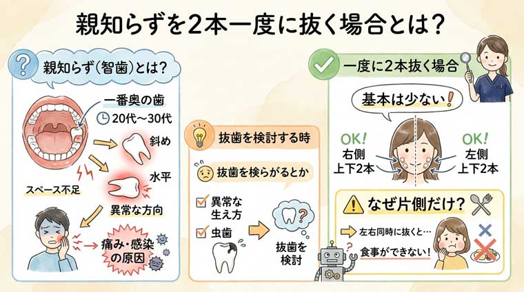 親知らずを2本一度に抜く場合とは？の図解