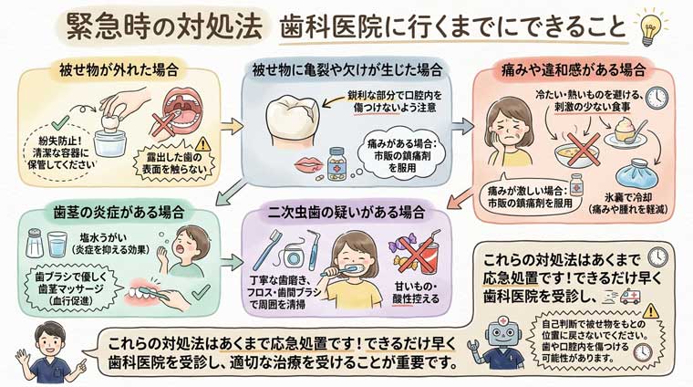 緊急時の対処法　歯科医院に行くまでにできることの図解