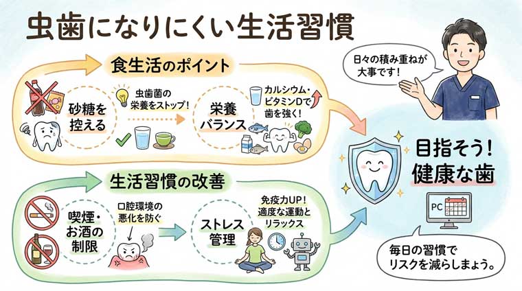 虫歯になりにくい生活習慣の図解