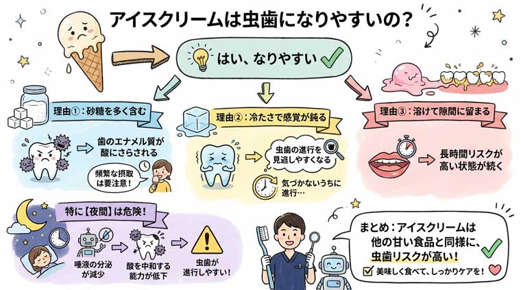 アイスクリームがは虫歯になりやすいの？の図解