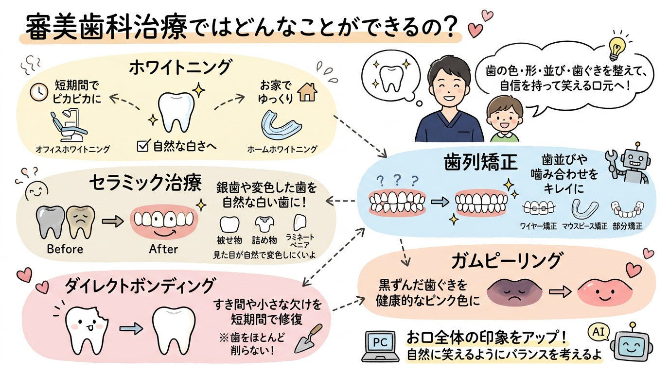 審美歯科治療ではどんなことができるの？の図解