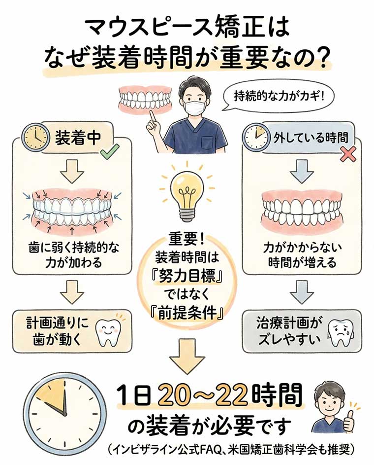 マウスピース矯正はなぜ装着時間が重要なの？の図解