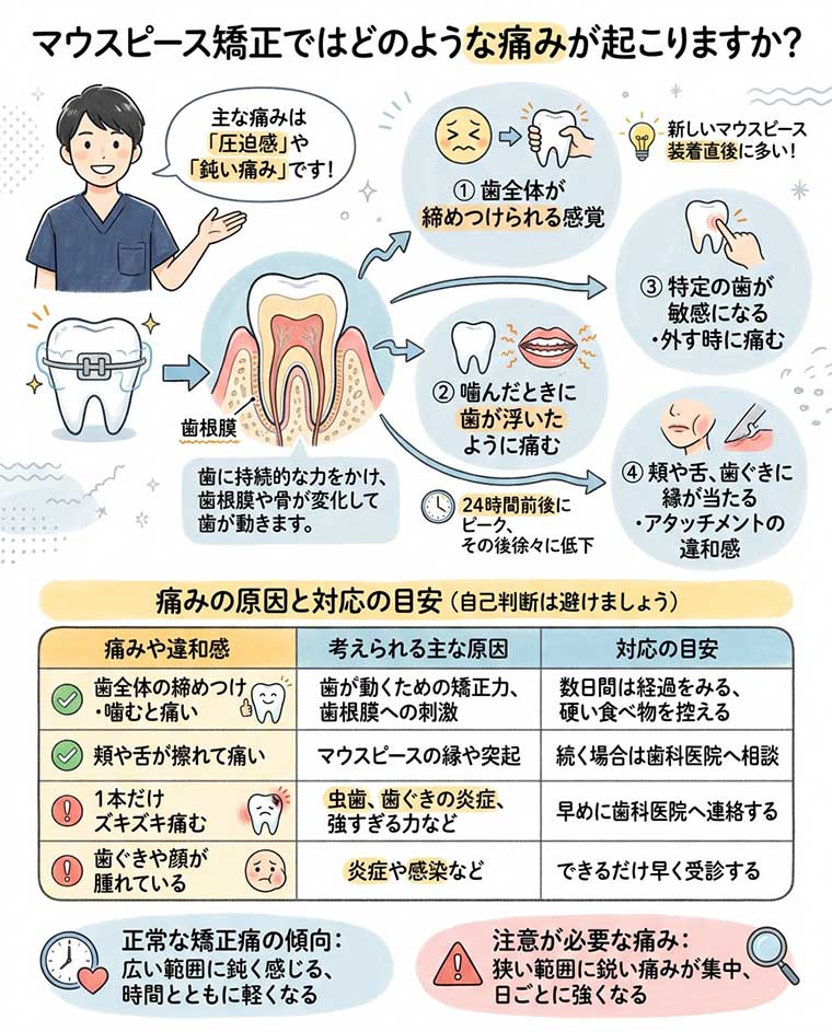 マウスピース矯正ではどのような痛みが起こりますか？の図解