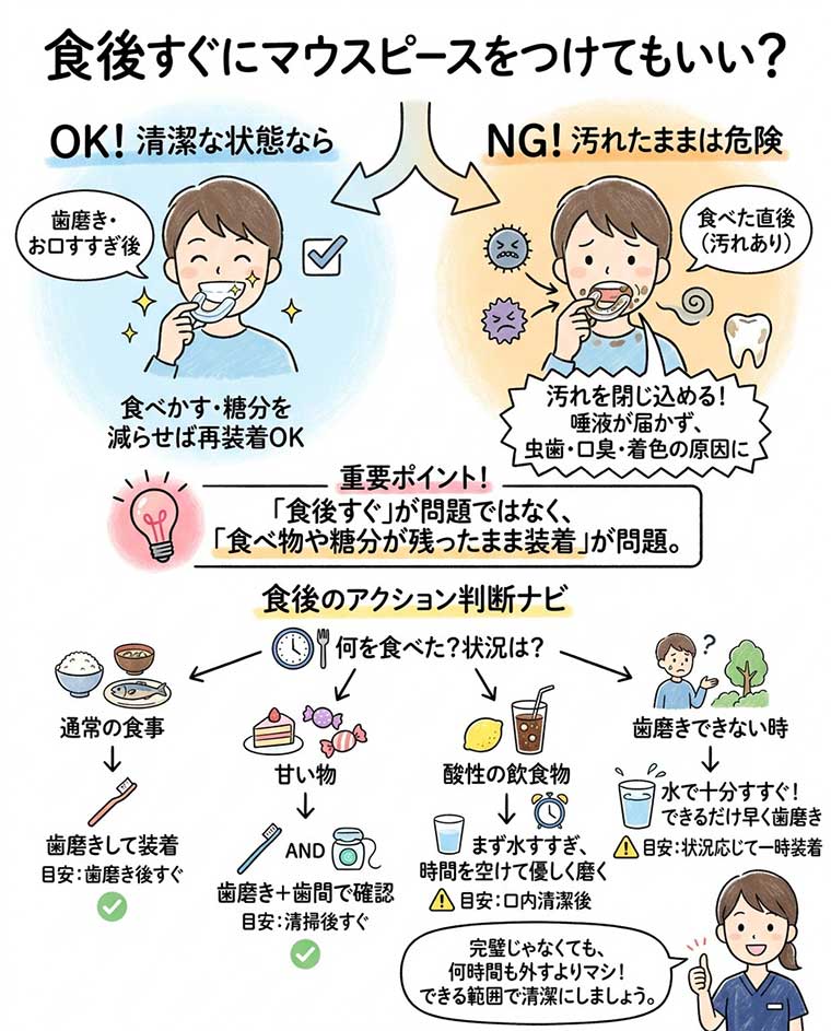 食後すぐにマウスピースをつけてもいい？の図解