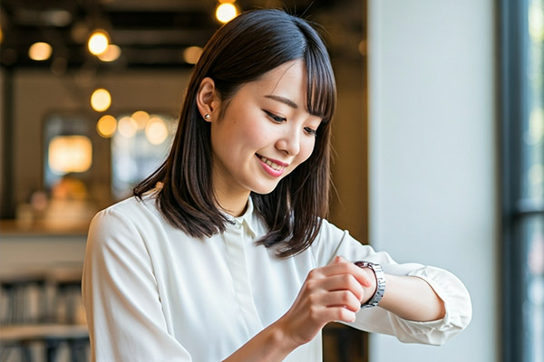 時計を見る女性