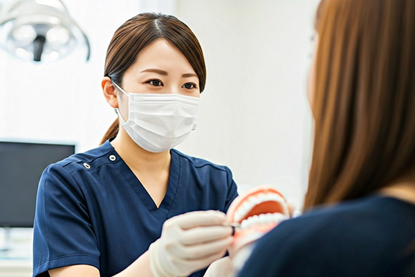 患者さんに説明する女性歯科医師